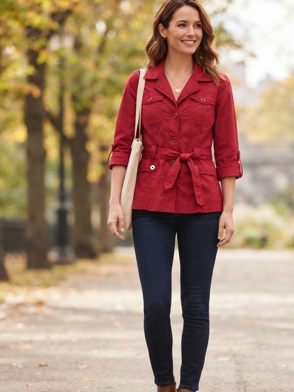 Faded Glory Women's Red Utility Jacket Button Front Stretch Pockets Collared XL